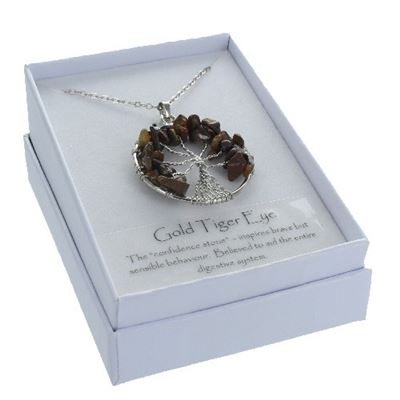 Gold Tiger’s Eye Tree of Life Pendant in Gift Box